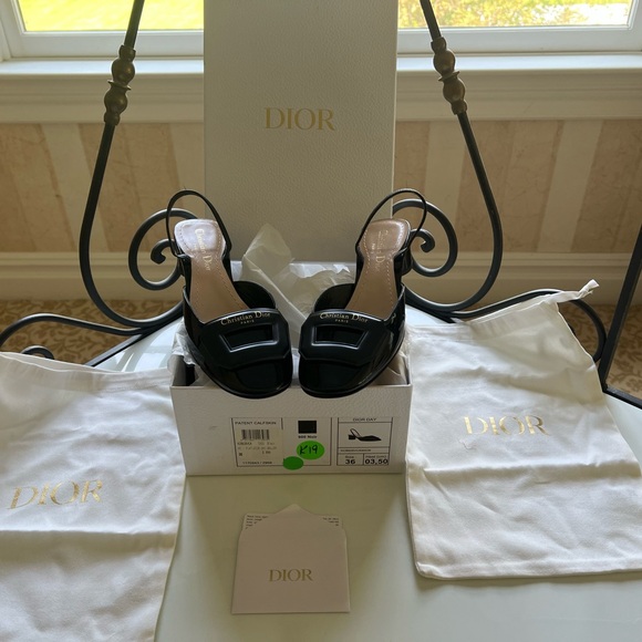 🔴Authentic NEW Christian Dior Logo Patent Leather Slingback Pumps Women's Shoes - Picture 4 of 11